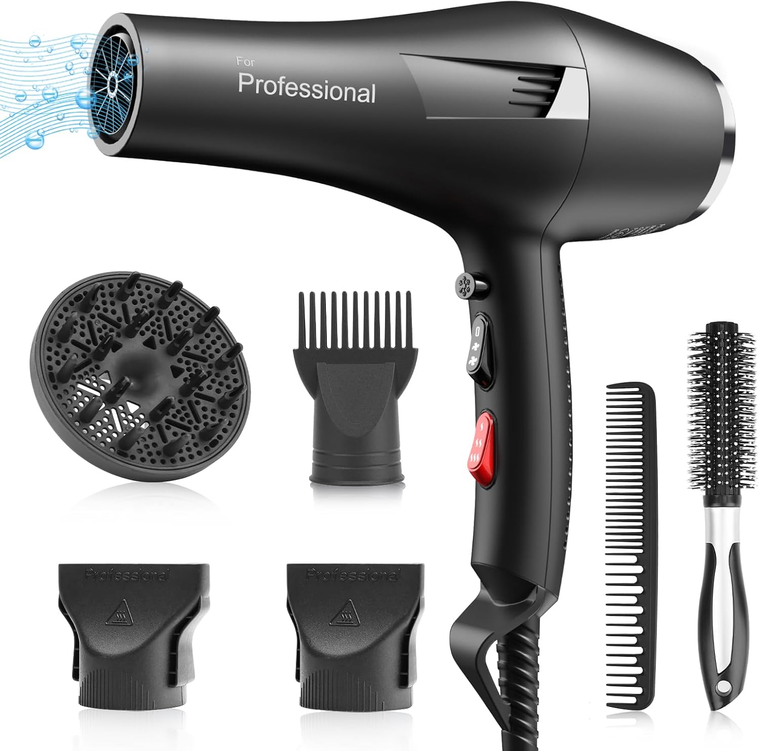 Ionic Hair Dryer Blow Dryer with Diffuser for Curly Hair authentic Professional Salon Hair